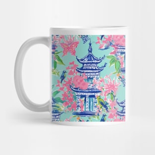 Preppy bubble gum pink and turquoise chinoiserie garden Mug